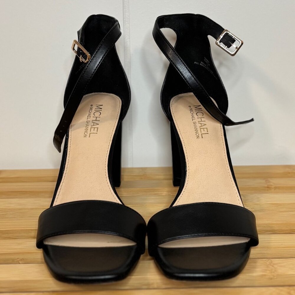 Michael Shannon Stella Black Dress Sandals Chunky Block Heel Size 10M